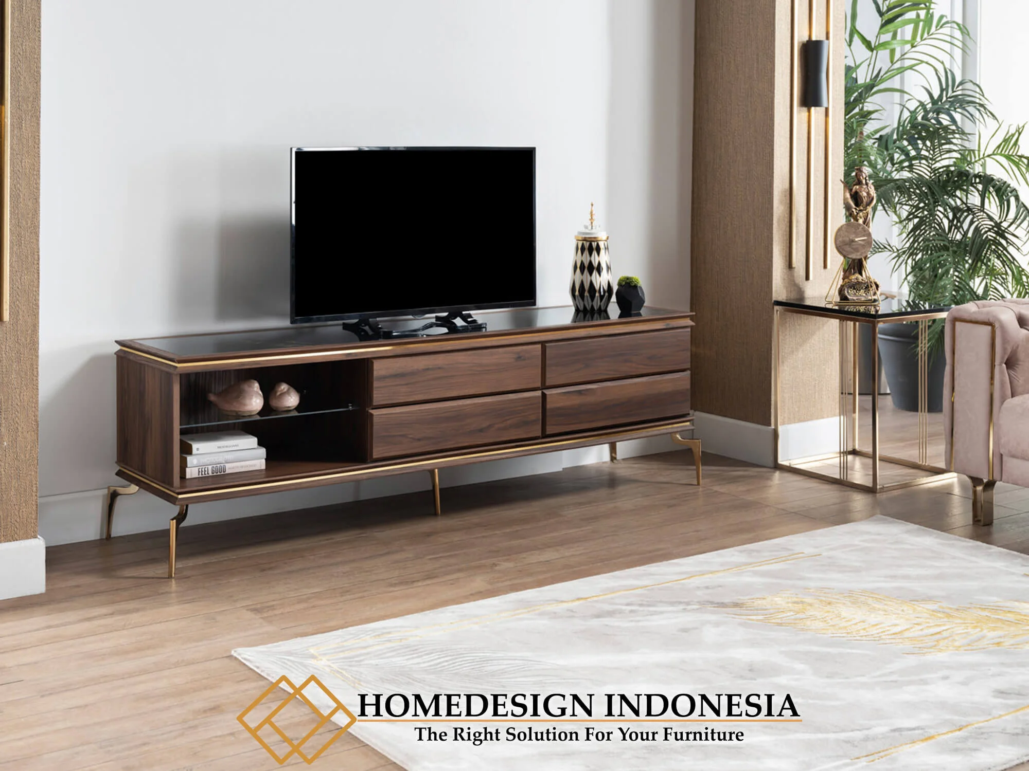 Bufet TV Minimalis Jati Elegant Design Stainless Base HD-0055
