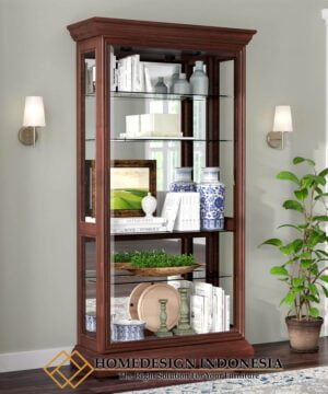Lemari Pajangan Kaca Minimalis Terbaru Kayu Jati Perhutani HD-0176