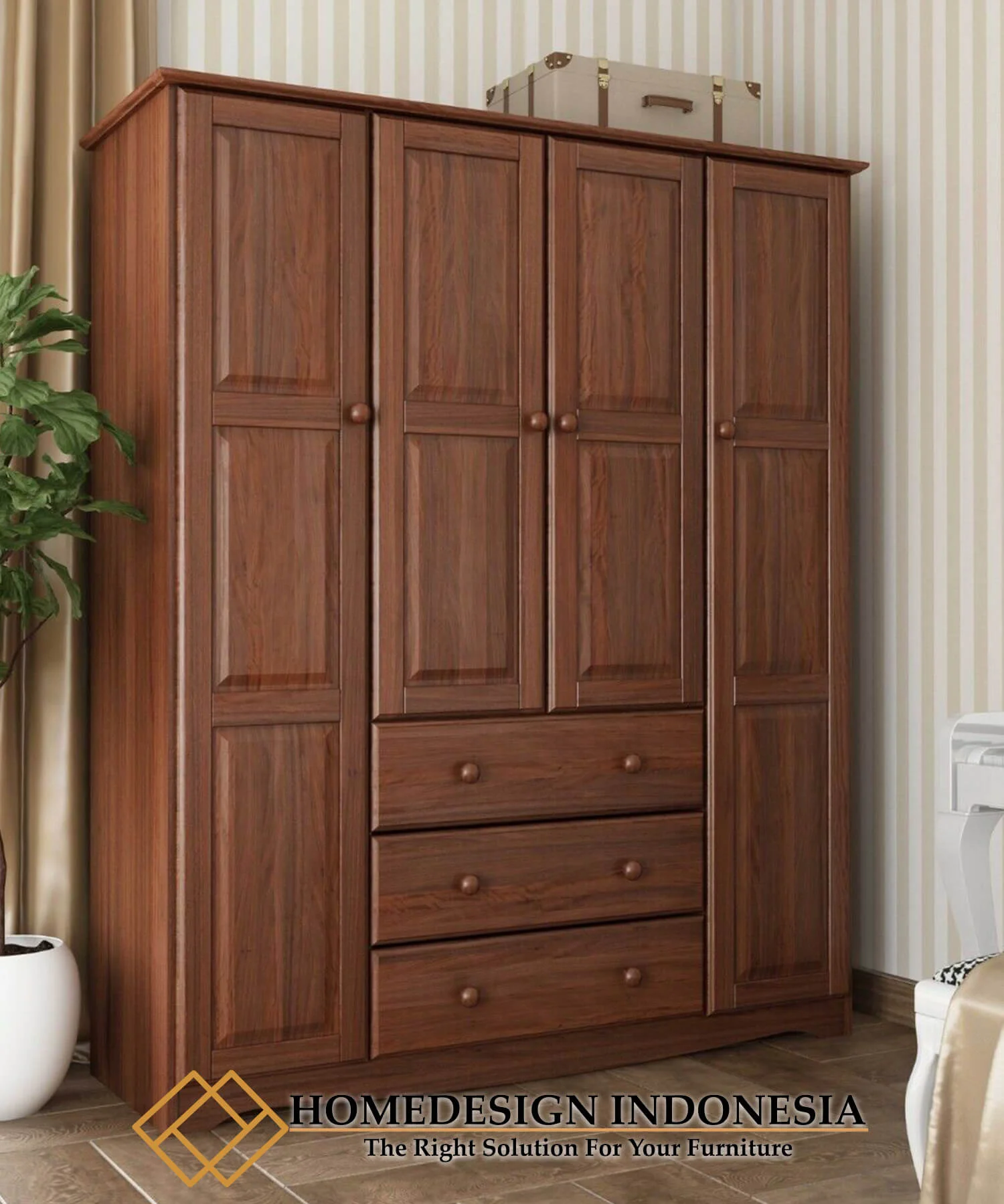 Lemari Pakaian Minimalis Jati Natural Dark Brown HD-0170