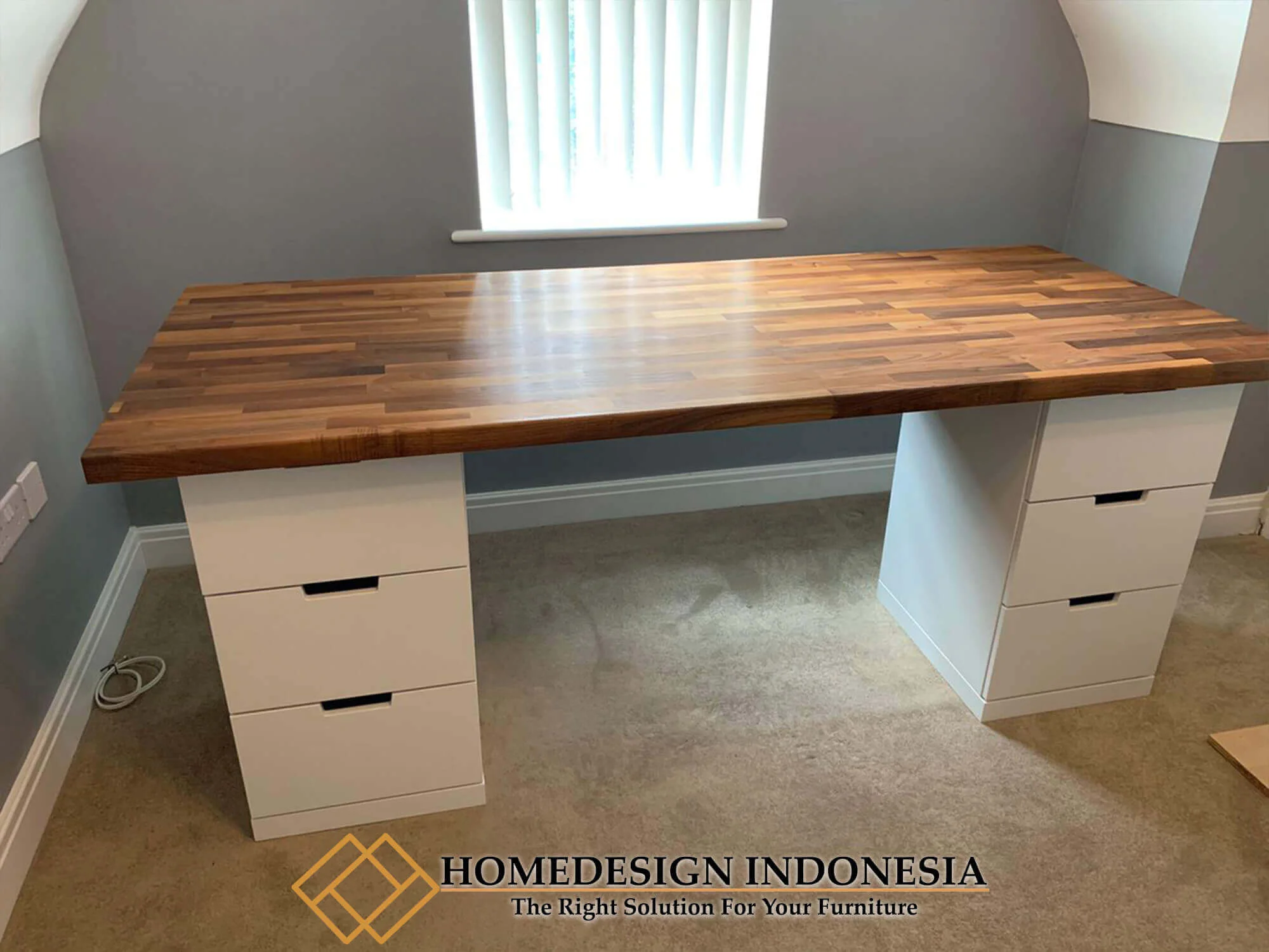 Meja Kantor Minimalis Top Kayu Jati Jepara Perhutani HD-0205