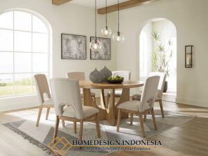 Meja Makan Minimalis Bundar Natural Modern Design HD-0272