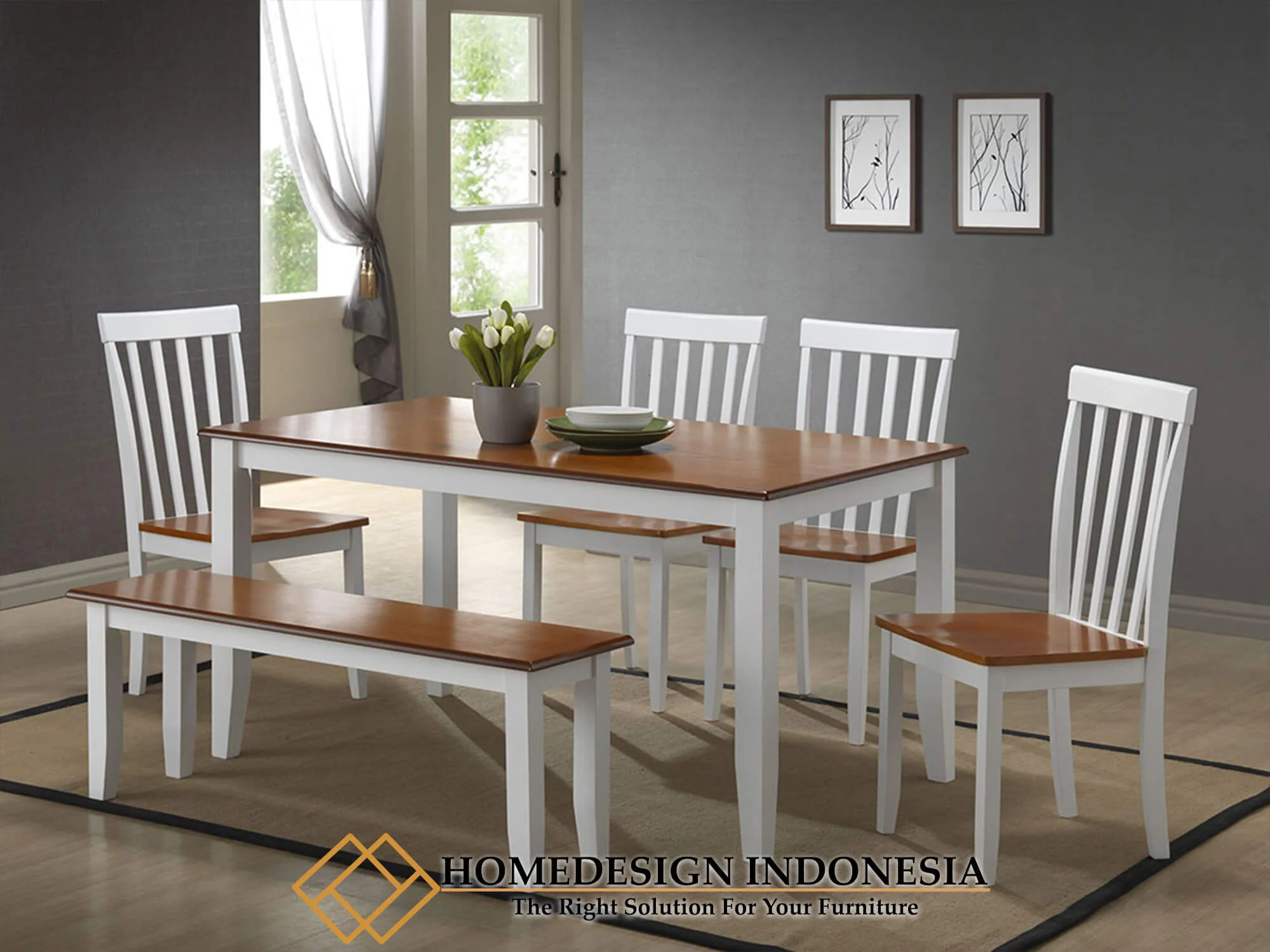 Meja Makan Minimalis Klasik Terbaru Top Kayu Jati HD-0251