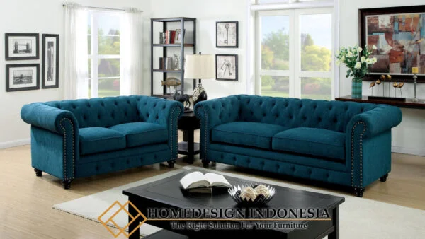 Set Sofa Minimalis Chestrfield Dark Green Fabric HD-0028