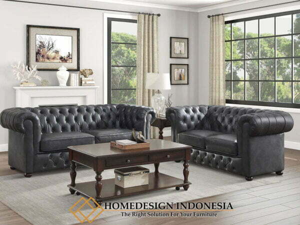 Sofa Tamu Minimalis Chester Ash Grey Luxury Leather HD-0243