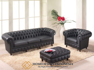 Sofa Tamu Minimalis Chesterfield Luxury Black Leather HD-0249