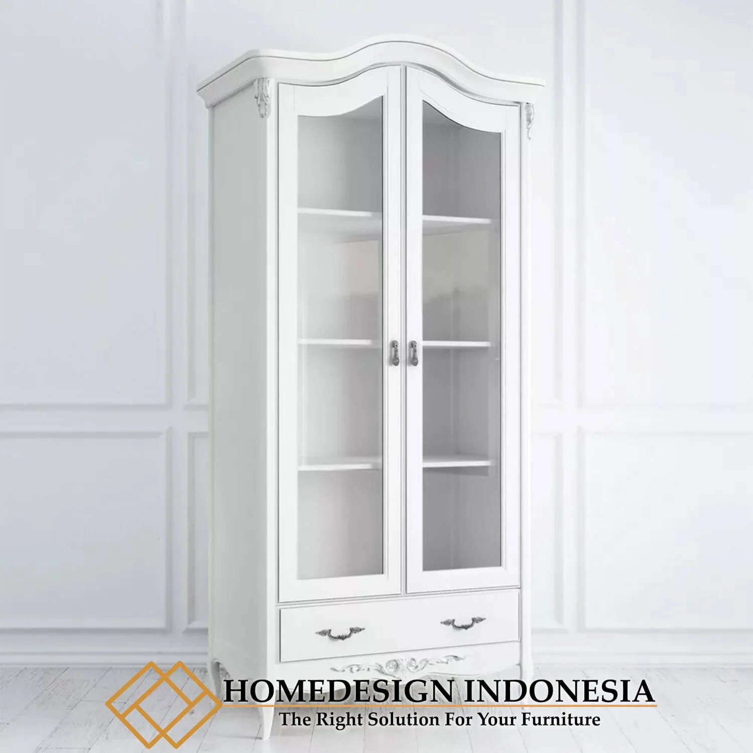 Lemari Pajangan Minimalis Putih Duco Classic Carving HD-0452