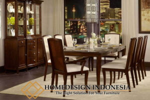 Meja Makan Minimalis Jati Klasik Natural Glossy Dark Brown HD-0395