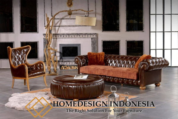 Sofa Tamu Minimalis Chesterfield Luxury Leather Glowing HD-0440