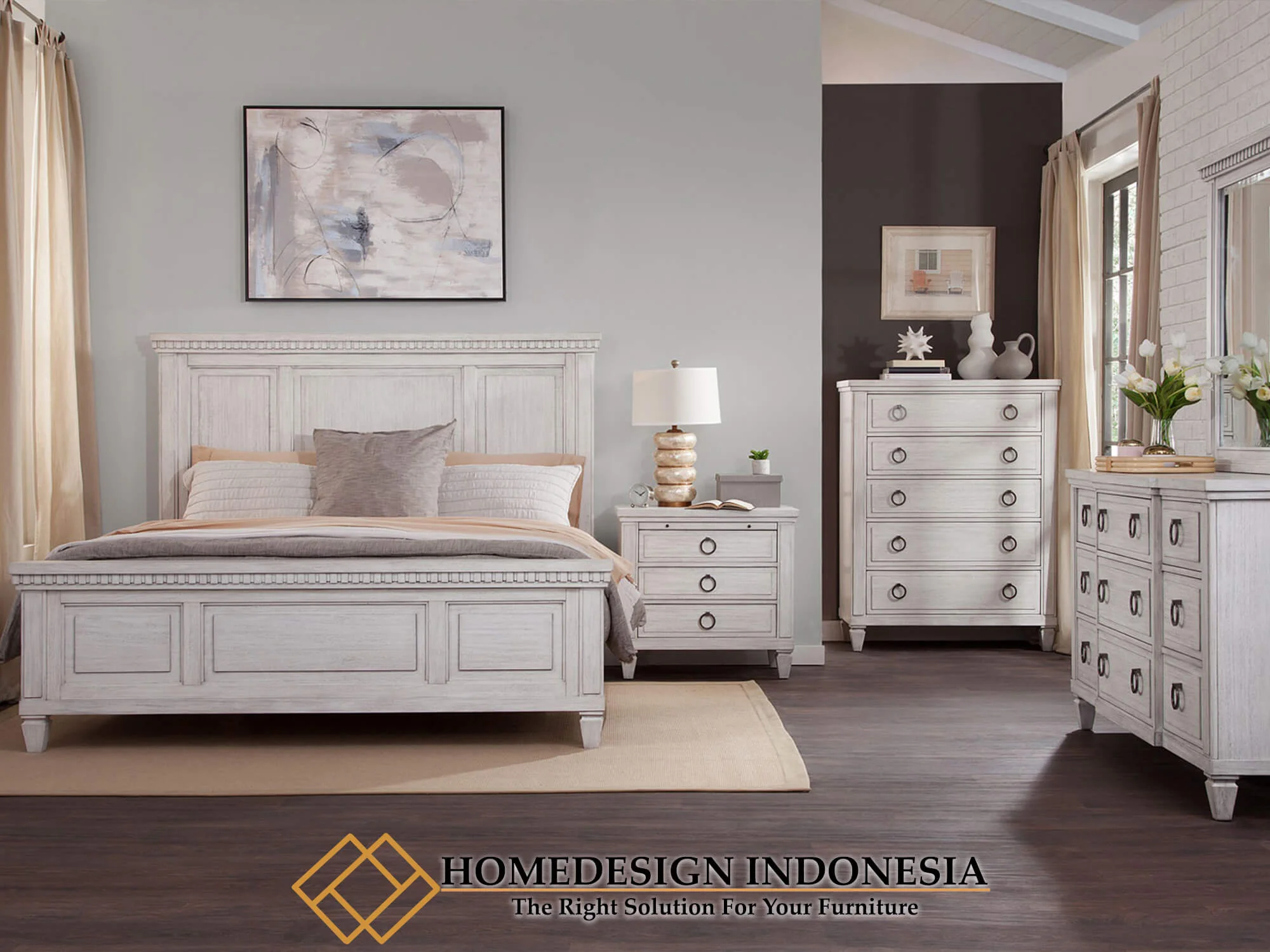 Tempat Tidur Minimalis Klasik Europe Style White Wash Color HD-0319