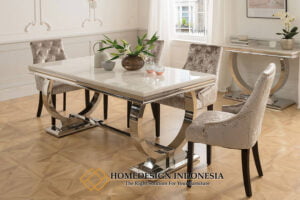 Meja Makan Mewah Minimalis Luxury Stainless Top Marble HD-0787