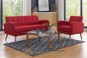 Sofa Minimalis Jati Jepara Elegant Red Velvet Fabric HD-0729