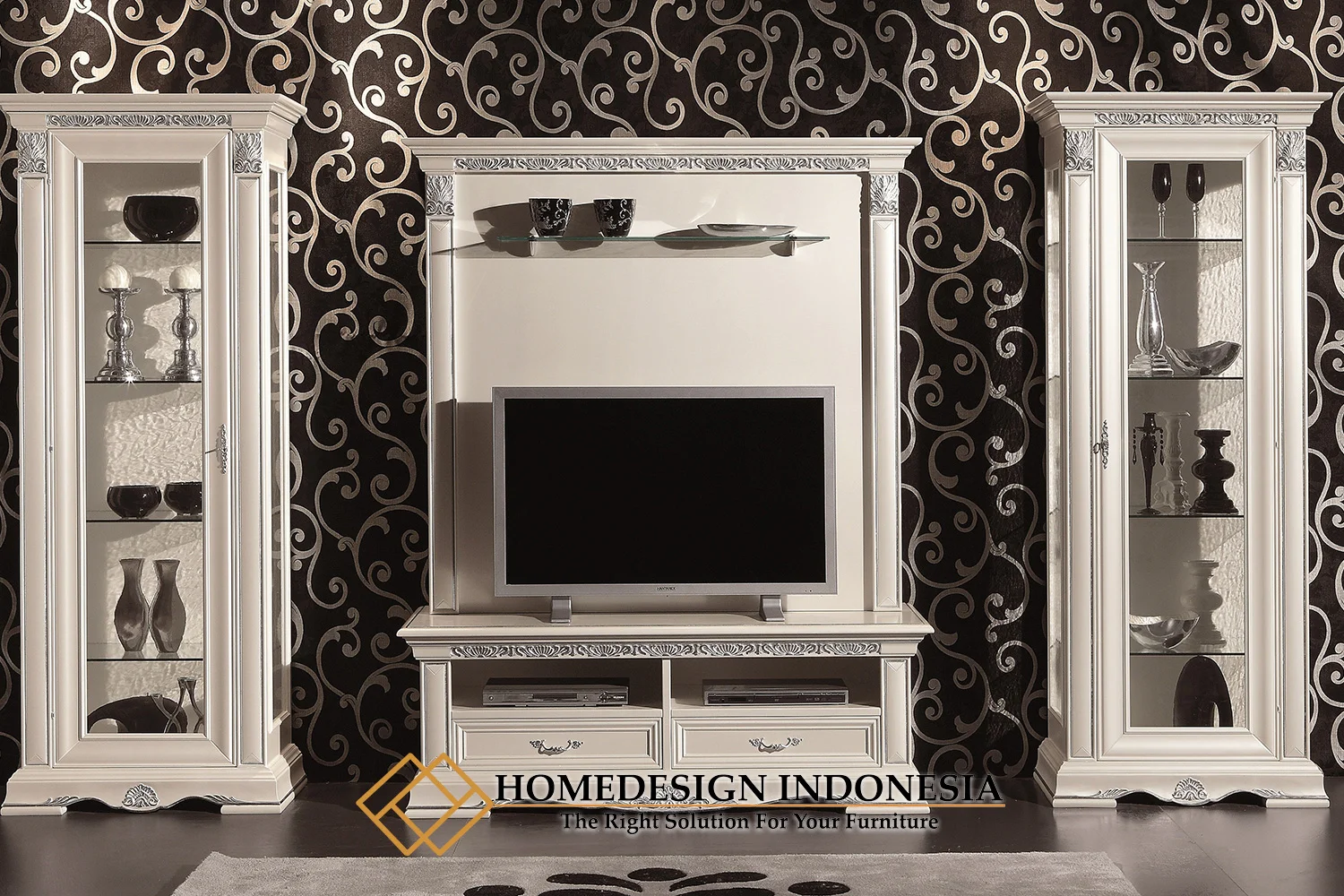 Bufet TV Mewah Minimalis Putih Duco Classic Luxury Set HD-0859