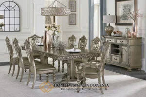 Meja Makan Mewah Klasik Luxury Champagne Color Carving HD-0913