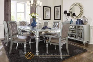 Set Meja Makan Mewah Silver Duco Glossy Color HD-0912