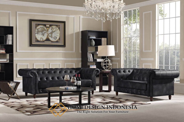 Sofa Tamu Minimalis Chesterfield Luxury Black Edition HD-0829