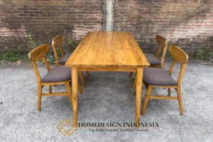 Desain Meja Makan Minimalis Jati Natural Glossy Salak Brown HD-02