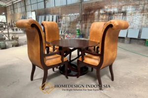 Meja Makan Minimalis Bundar Jati Klasik Natural Greatest HD-0996