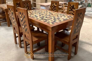 Meja Makan Minimalis Natural Puzzle Motif Style HD-0995