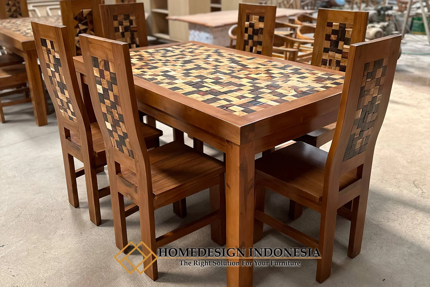 Meja Makan Minimalis Natural Puzzle Motif Style HD-0995