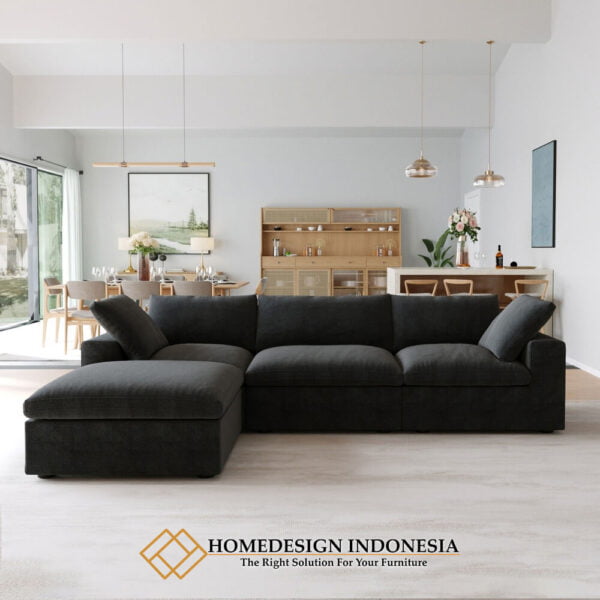 Sofa Sudut Minimalis Elegant Black Commix Fabric HD-0974.1