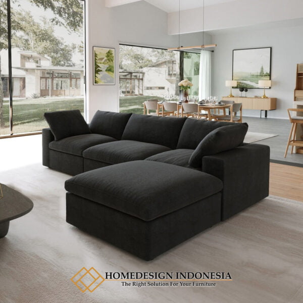 Sofa Sudut Minimalis Elegant Black Commix Fabric HD-0974.2