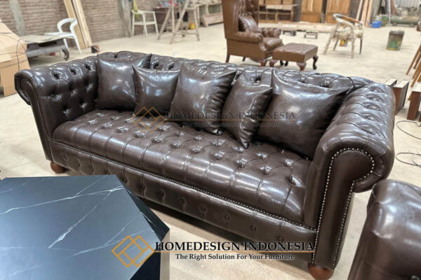 Sofa Tamu Minimalis Chester Luxury Brown Leather HD-13.1