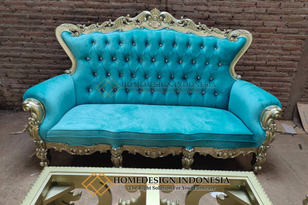 Desain Sofa Tamu Mewah Jepara Blue Sea Fabric Color HD-98.1