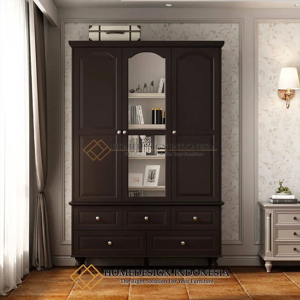 Lemari Pakaian Minimalis Jati Dark Brown Modern Design HD-200