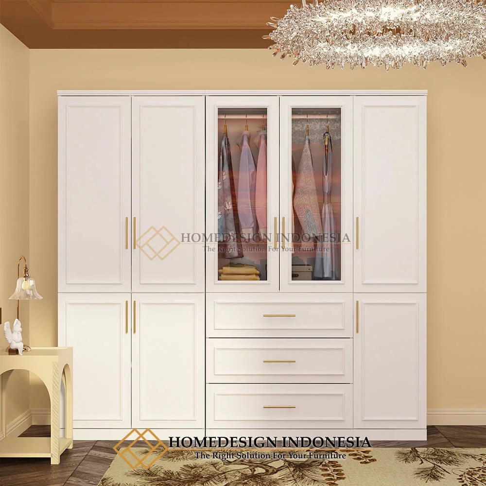Lemari Pakaian Minimalis Putih Duco Elegant With Drawer HD-201