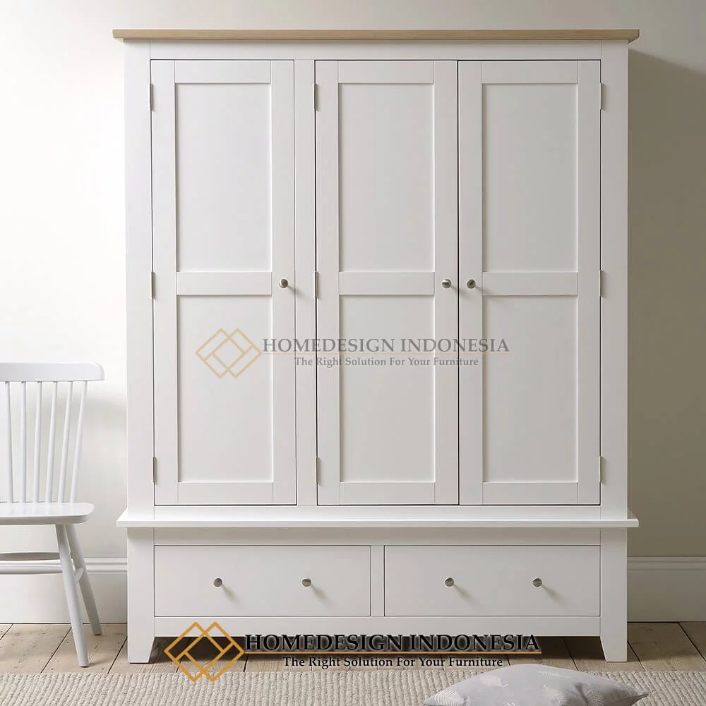 Lemari Pakaian Minimalis Vintage Simple Style White Duco HD-202