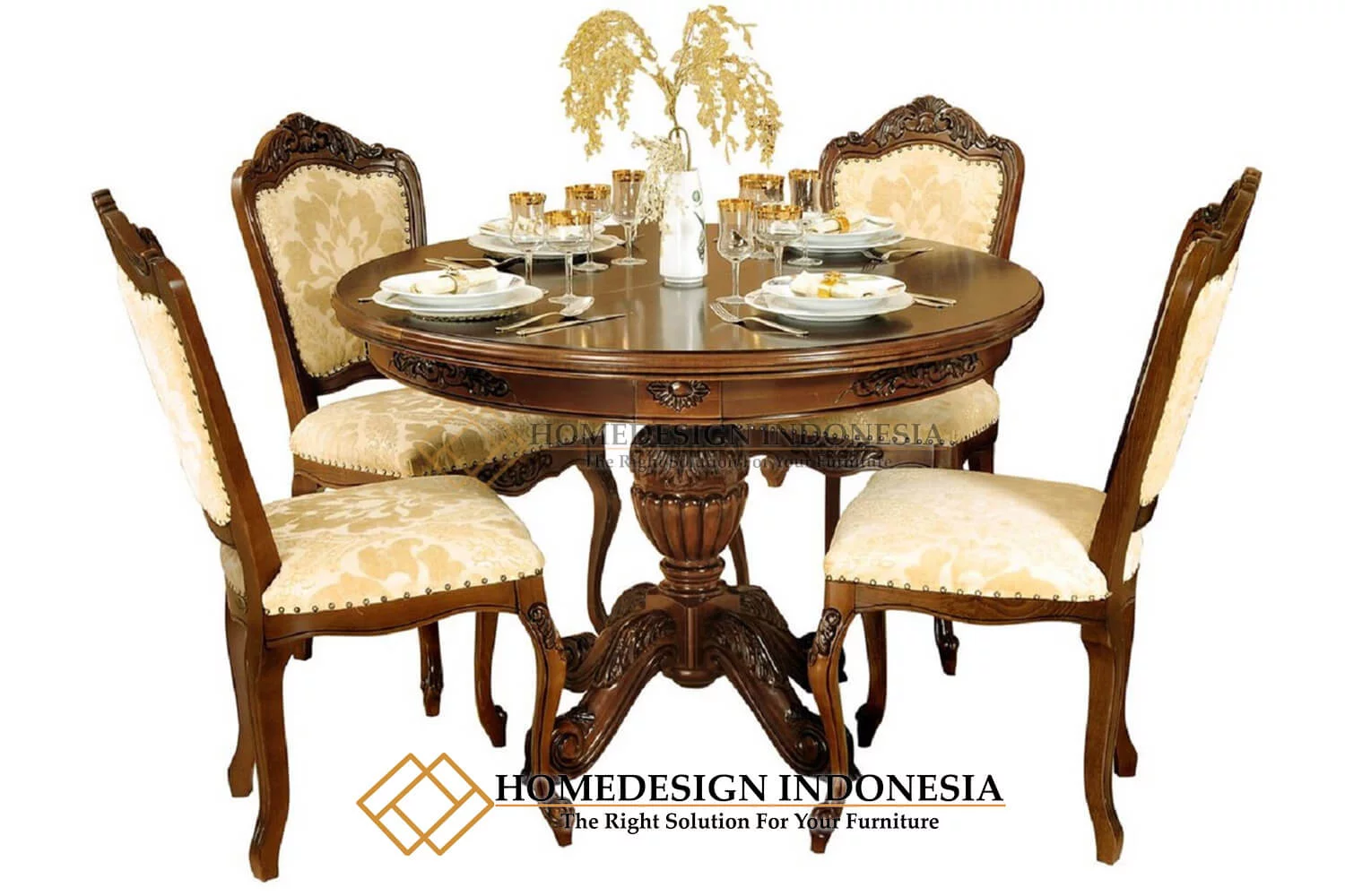 Meja Makan Mewah Jati Natural Color Exclusive Style HD-180