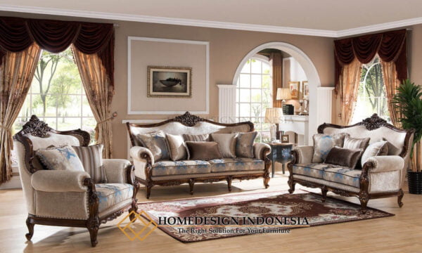 Sofa Tamu Mewah Jati Klasik Natural Color Luxury HD-175