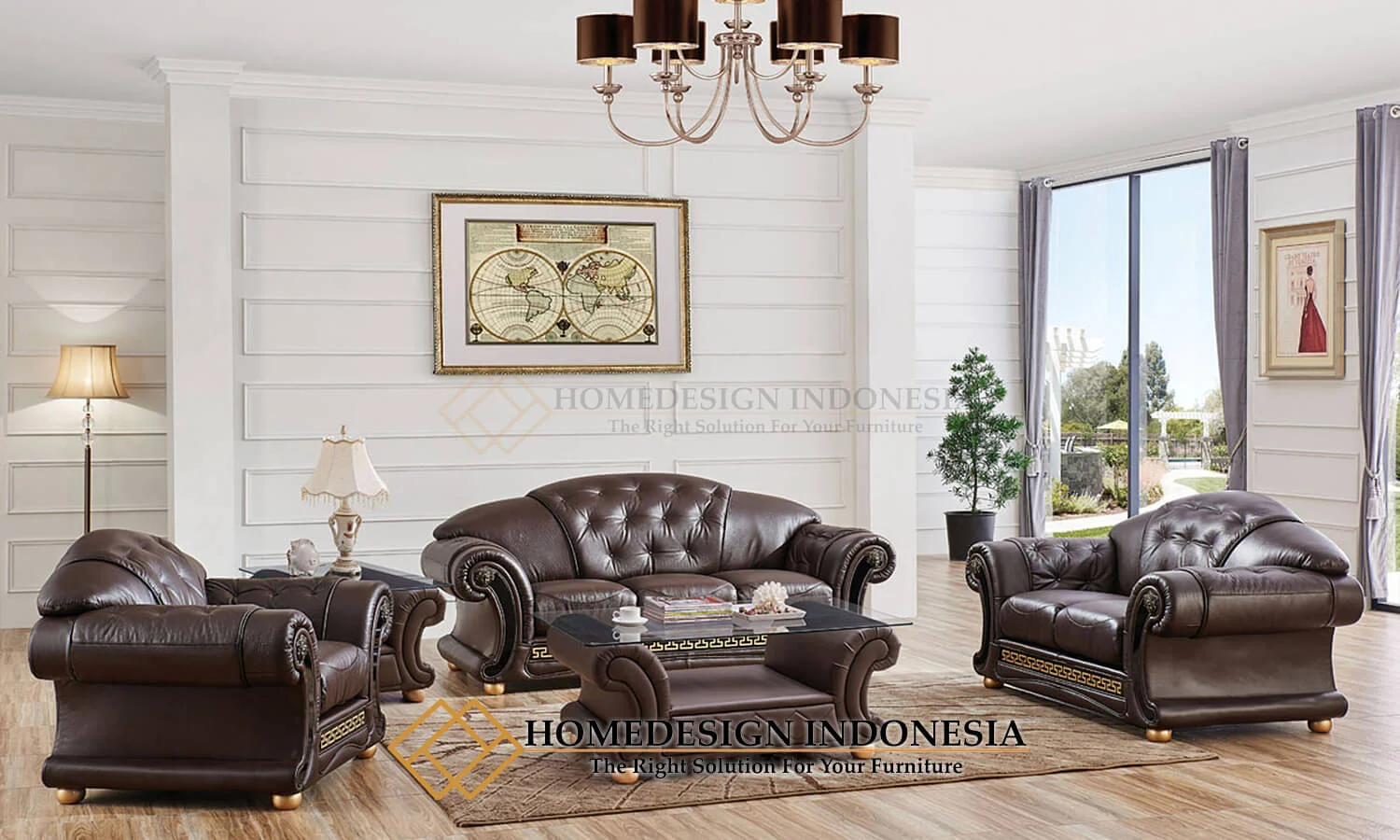 Sofa Tamu Minimalis Mewah Luxury Leather Brown Coffee HD-380