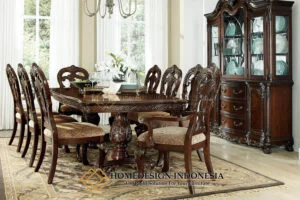 Meja Makan Jati Natural Dark Brown Classic Luxury HD-506