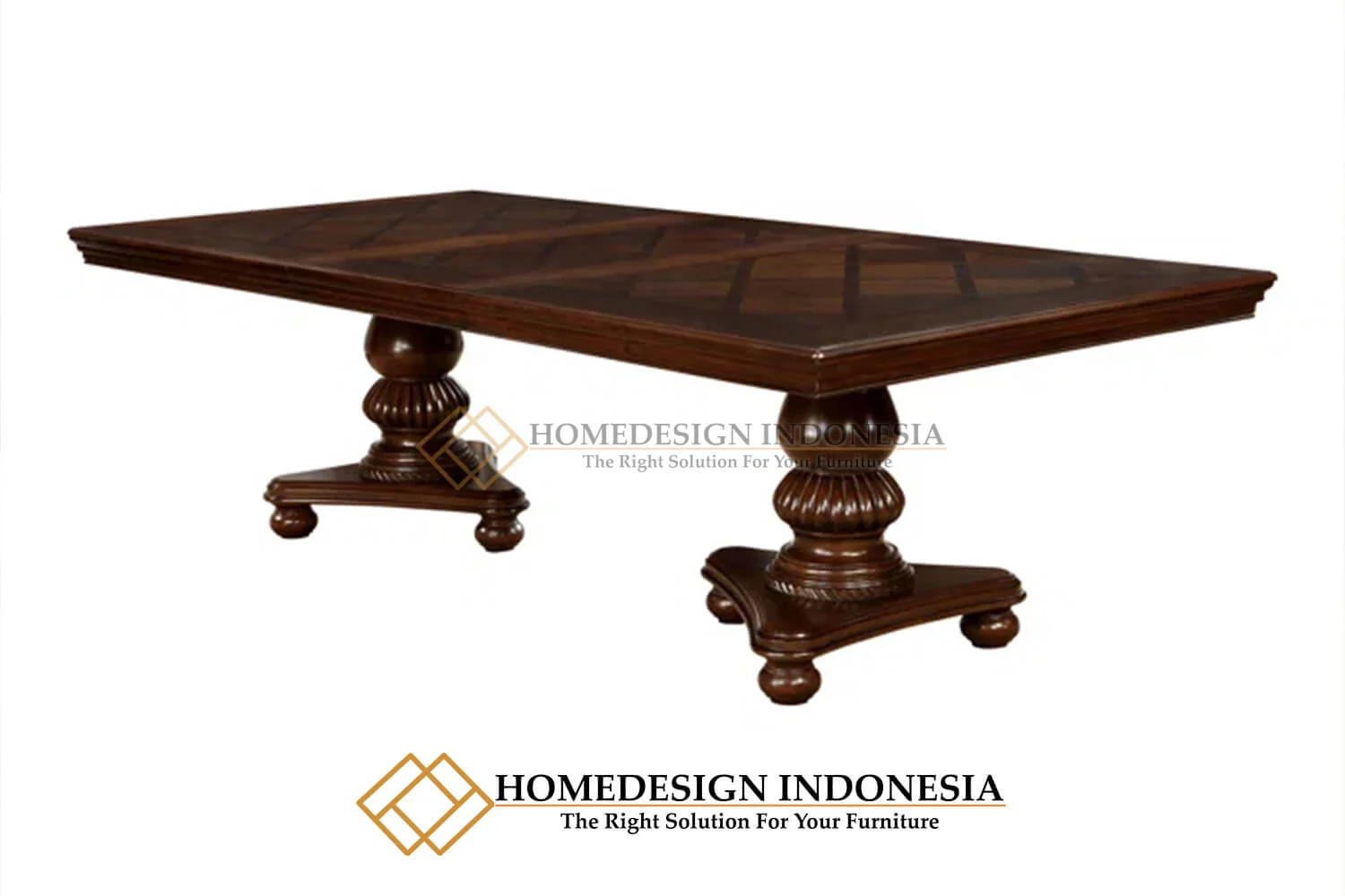 Set Meja Makan Mewah Natural Dark Brown Leather Fabric HD-502.1