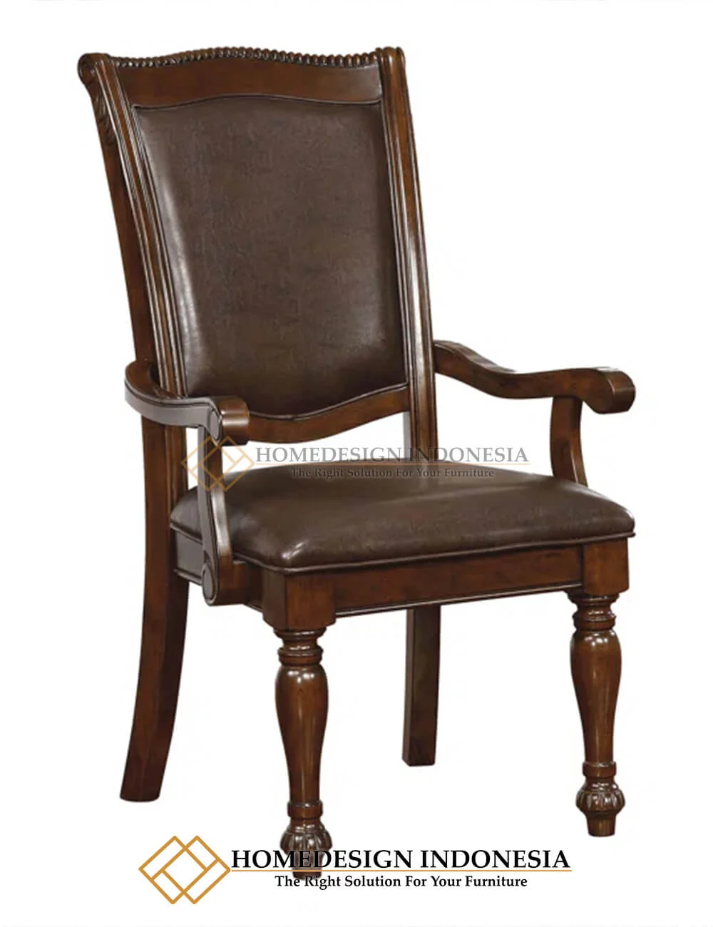 Set Meja Makan Mewah Natural Dark Brown Leather Fabric HD-502.2