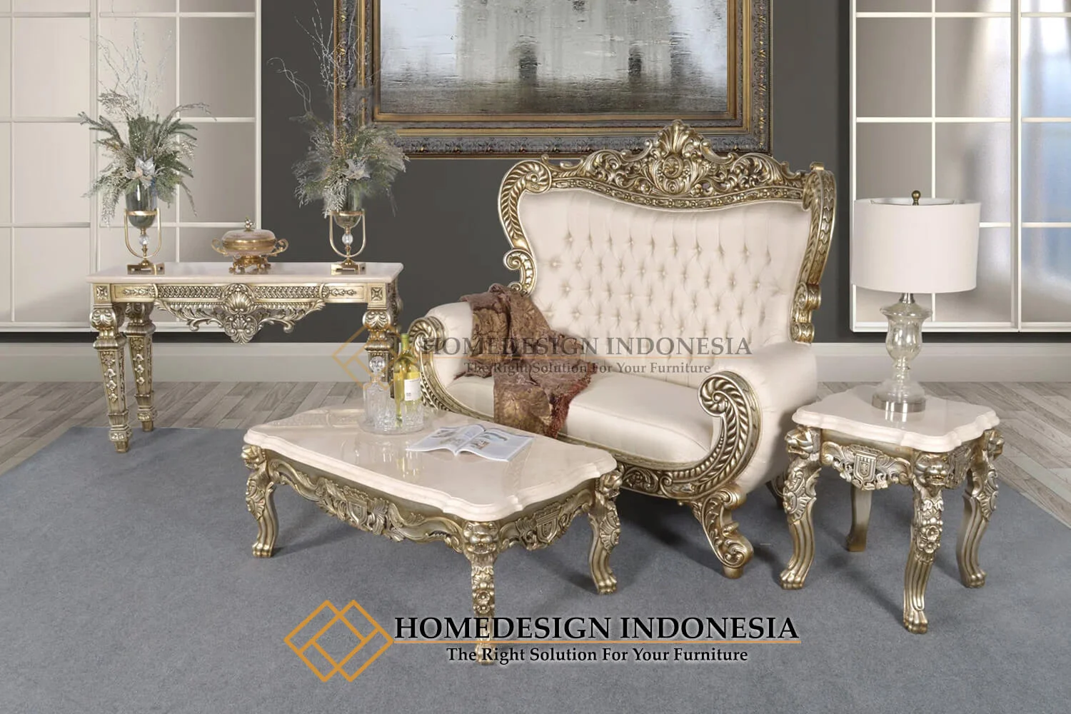 Sofa Tamu Mewah Terbaru Elegant Golden Champagne Color HD-693
