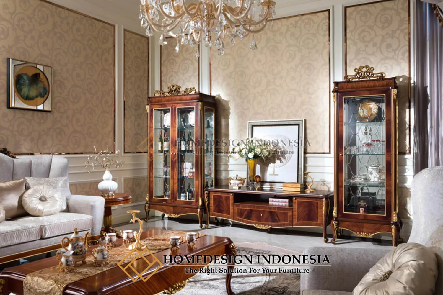 Bufet TV Mewah Jepara Design Classic Luxury Natural Combine HD-796