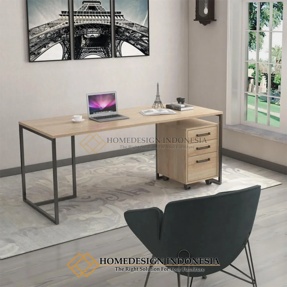 Meja Kantor Minimalis Kayu Jati New Industrial Design HD-777