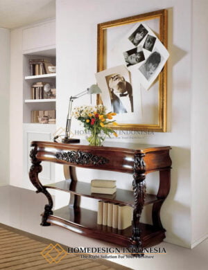 Meja Konsol Mewah Jati Klasik Salak Brown Natural Glossy HD-763