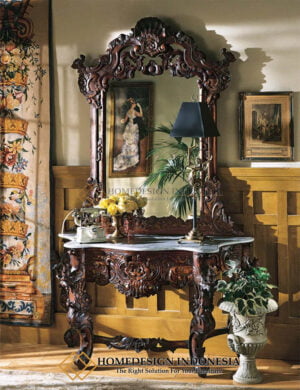 Meja Konsol Mewah Jepara Jati Klasik Natural Dark Brown HD-765
