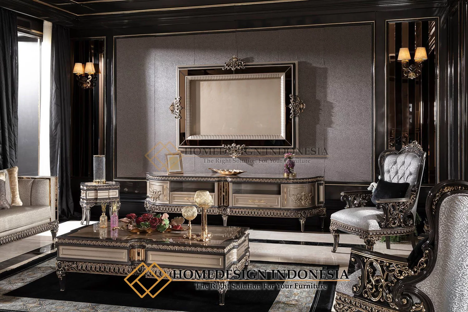 Set Bufet TV Mewah Klasik Elegant Model Carving HD-705