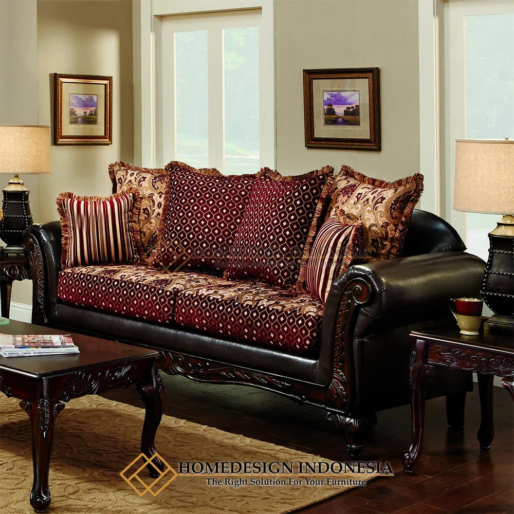 Sofa Tamu Mewah Klasik Natural Dark Brown Best Seller HD-700