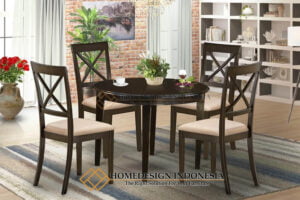 Meja Makan Bundar Minimalis Klasik Kayu Jati Natural Color HD-820