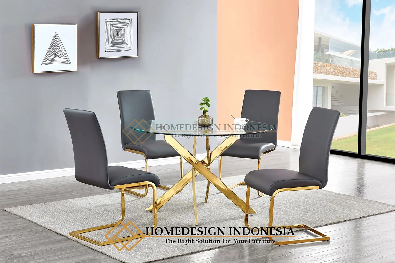 Meja Makan Minimalis Modern Cesca Luxury Golden Candy HD-821