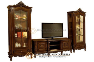 Bufet TV Mewah Jati Klasik Elegant Model Natural Color HD-923