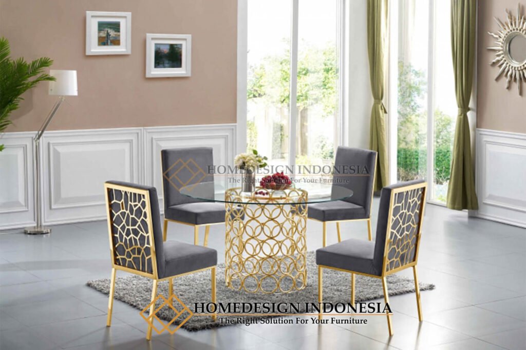 Meja Makan Minimalis Kursi 4 Modern Design Gold HD-1176