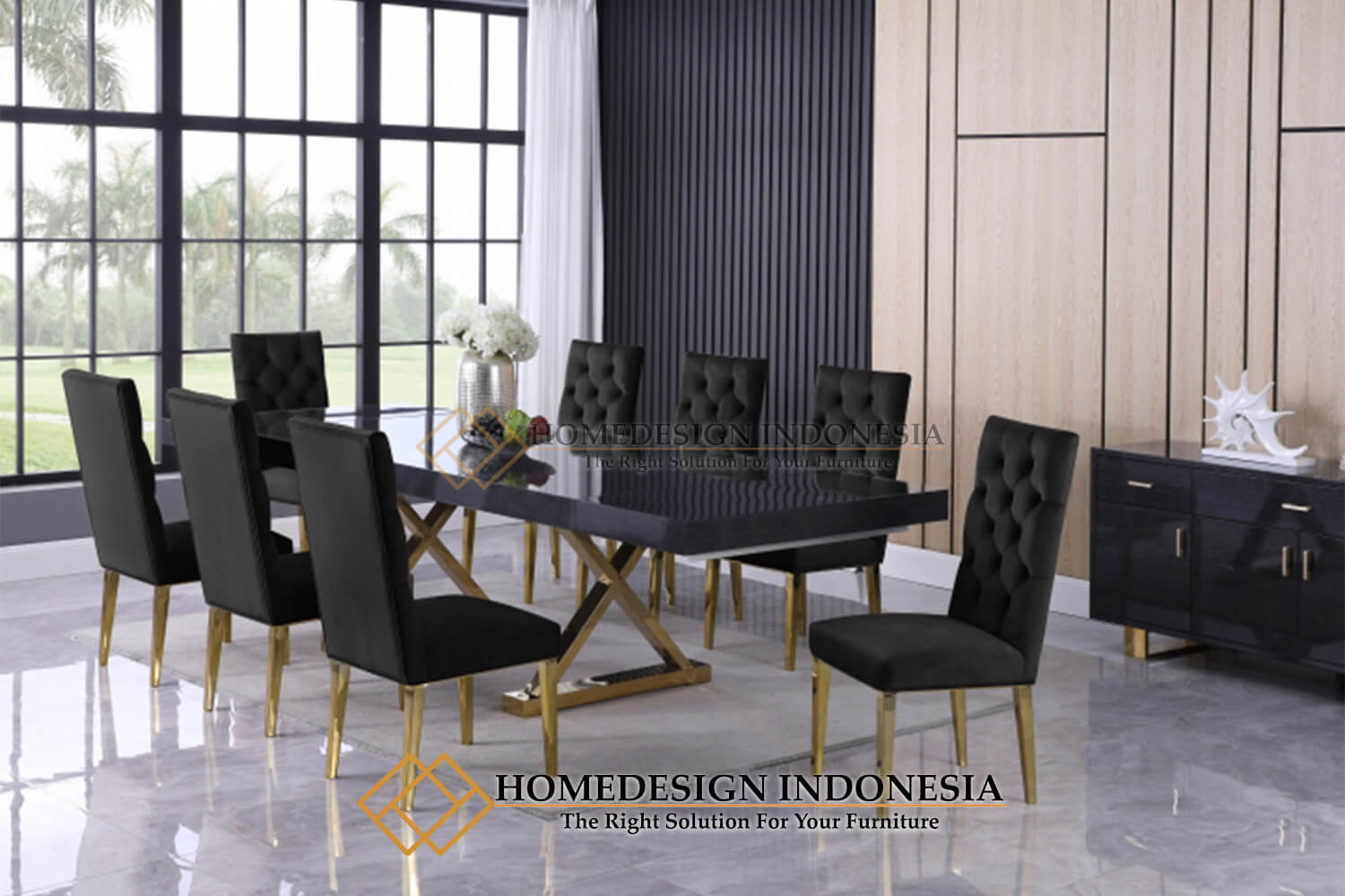 Meja Makan Minimalis Kursi 8 Elegant Luxury Stainless HD-1177