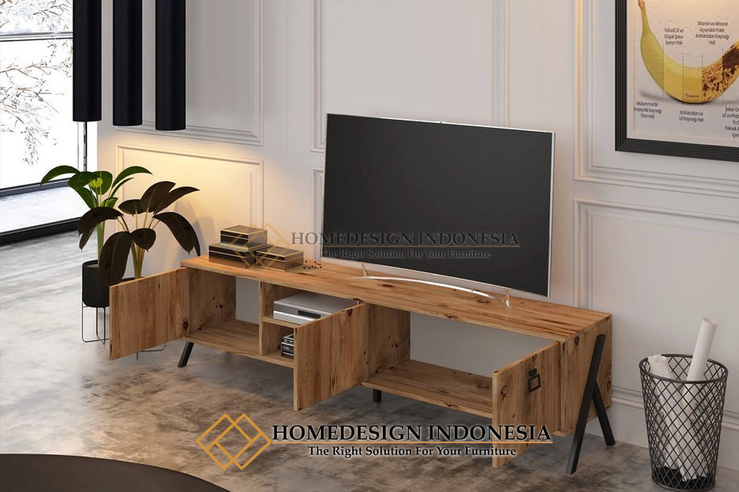 Meja TV Minimalis Jati Natural Waterbase Color New Vintage Type HD-1246.1