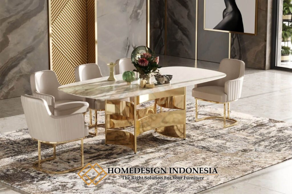 Meja Makan Modern Minimalis Top Marber Carara Luxury 1423